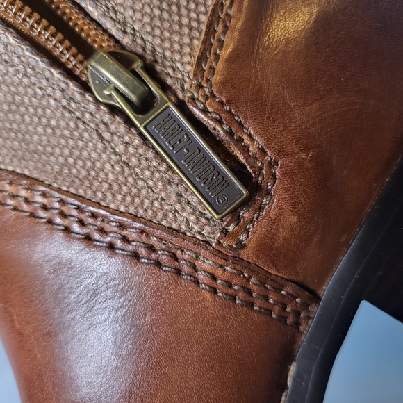 Harley Davidson Womens Size 6 Heatherton Biker Boots Black Leather/Canvas Zip - Picture 8 of 15